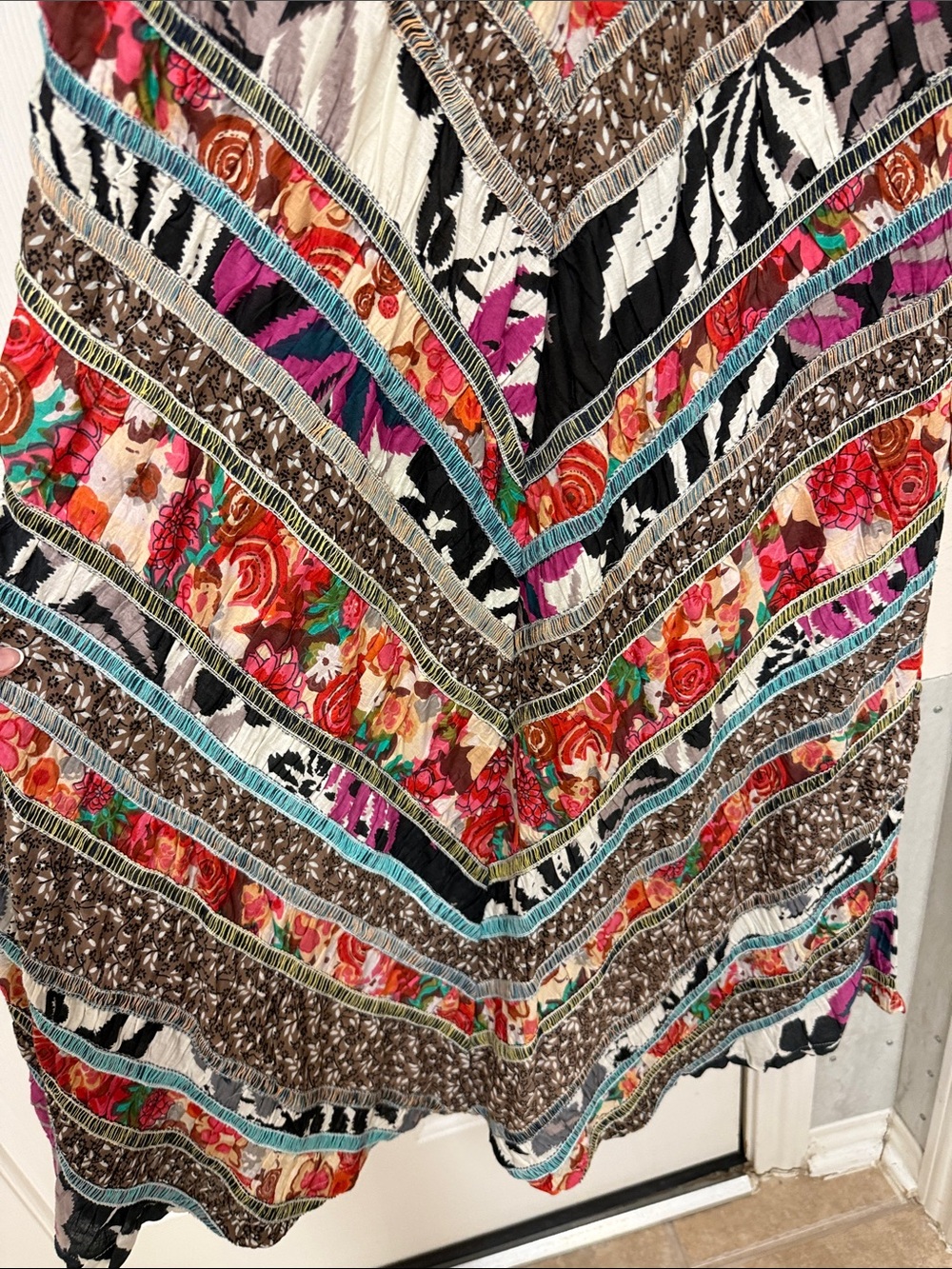 Free People Boho Chevron Patchwork Wide Leg Pants - Multicolor - Picture 3 of 7